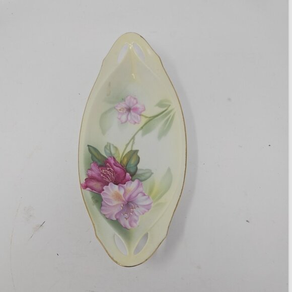 Antique RS Germany Prussia Porcelain Celery Dish Bowl Azalea Flowers 9.25" - Picture 2 of 6